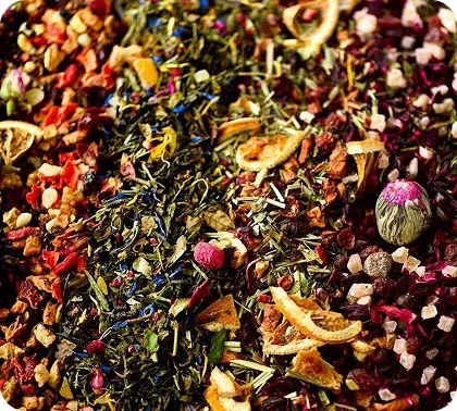 Variedad de tisanas coloridas secas
